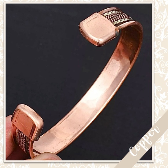Copper Southwest-Styled Eclectic Artisan Bangle Cuff w/ Rope & Chain-Styled Trim - Picture 5 of 8